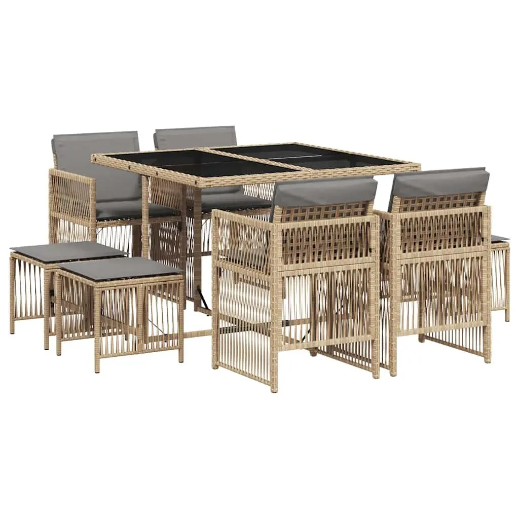 Garden Dining Set 9 Piece Outdoor Furniture Poly Rattan Patio Table Chairs