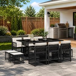 Garden Dining Set 11 Piece Outdoor Furniture Black Poly Rattan Table Chairs