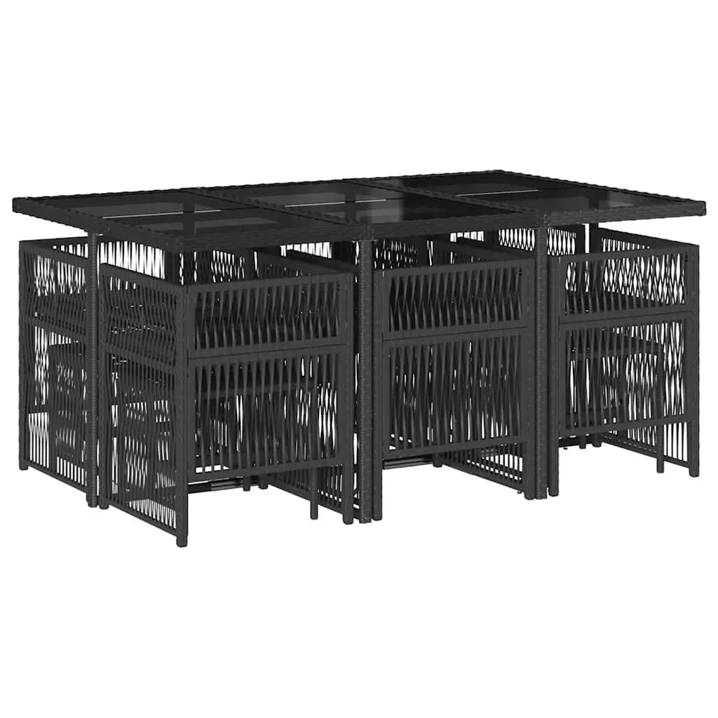Outdoor Furniture Set Black Poly Rattan 11 Piece Dining Table with Chairs and Stools