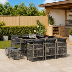 Garden Dining Set 11 Piece Grey Poly Rattan with Cushions Outdoor Furniture