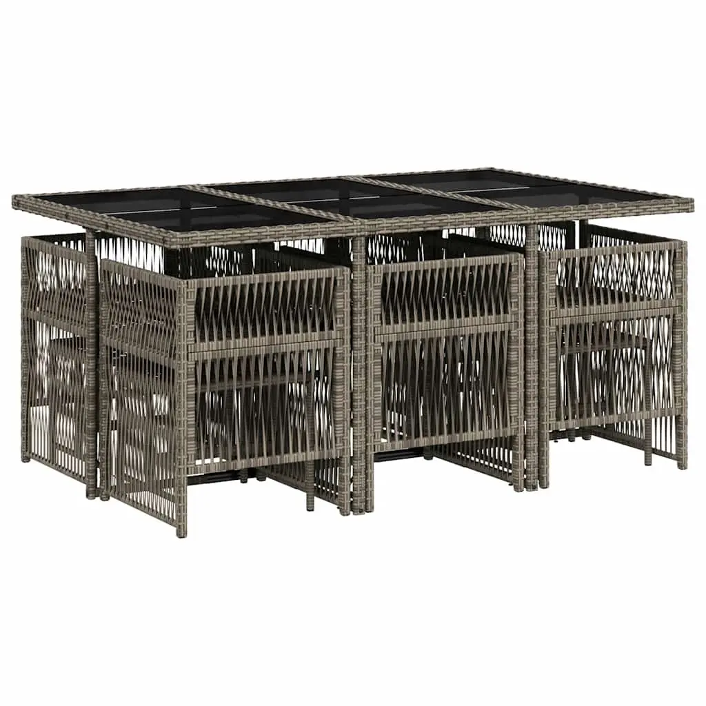 Garden Dining Set 11 Piece Grey Poly Rattan with Cushions Outdoor Furniture