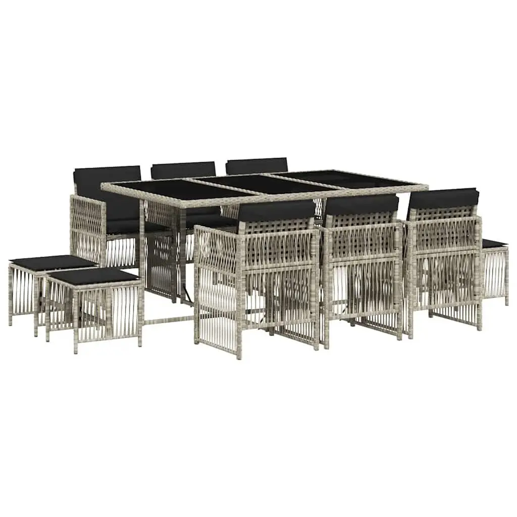 Outdoor Patio Furniture Set 11 Piece Space Saving Grey Poly Rattan Cushioned Dining Table and Chairs