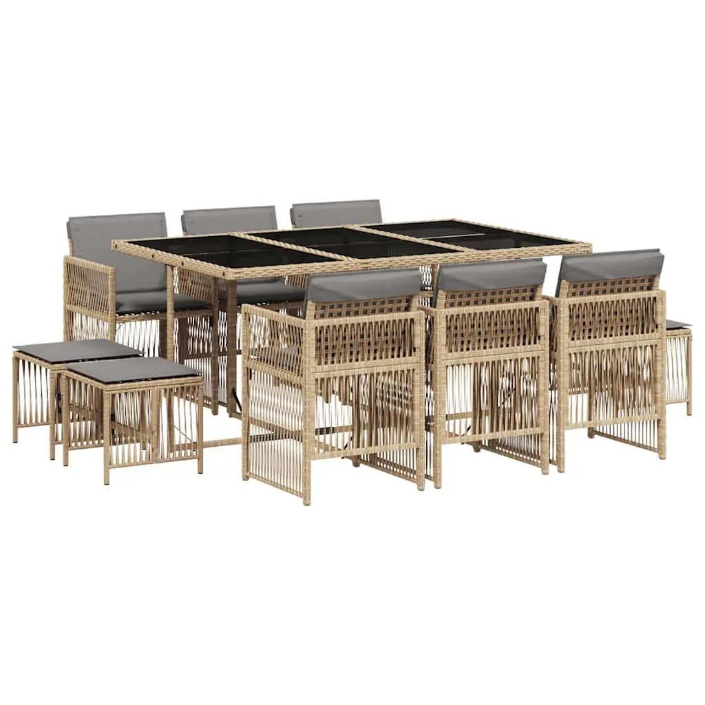 Outdoor Garden Dining Set 11 Piece Poly Rattan Furniture with Cushions Beige