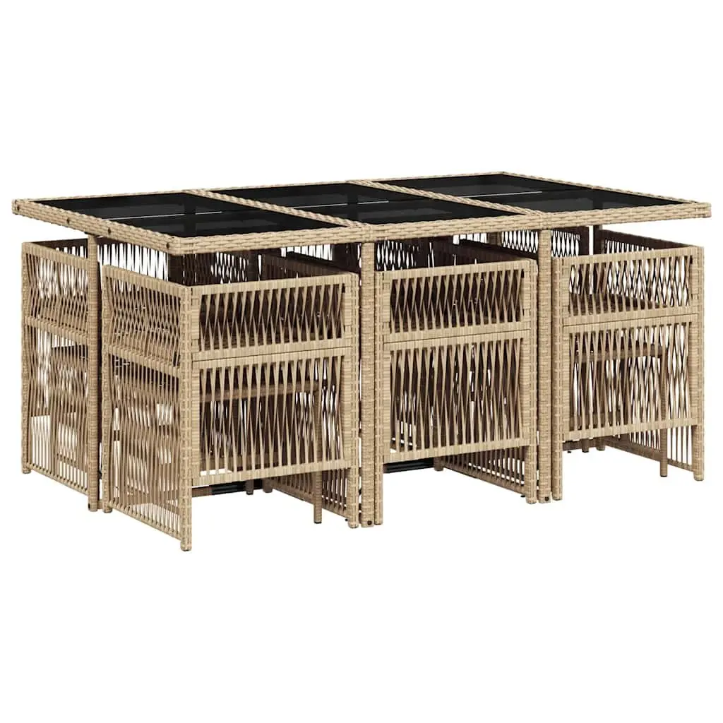Outdoor Garden Dining Set 11 Piece Poly Rattan Furniture with Cushions Beige