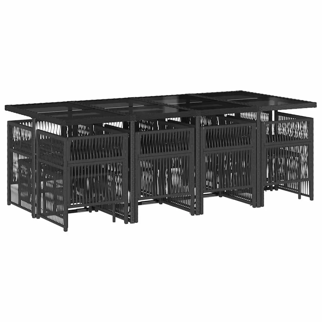 Garden Dining Set 13 Piece Outdoor Furniture Black PE Rattan Table Chairs