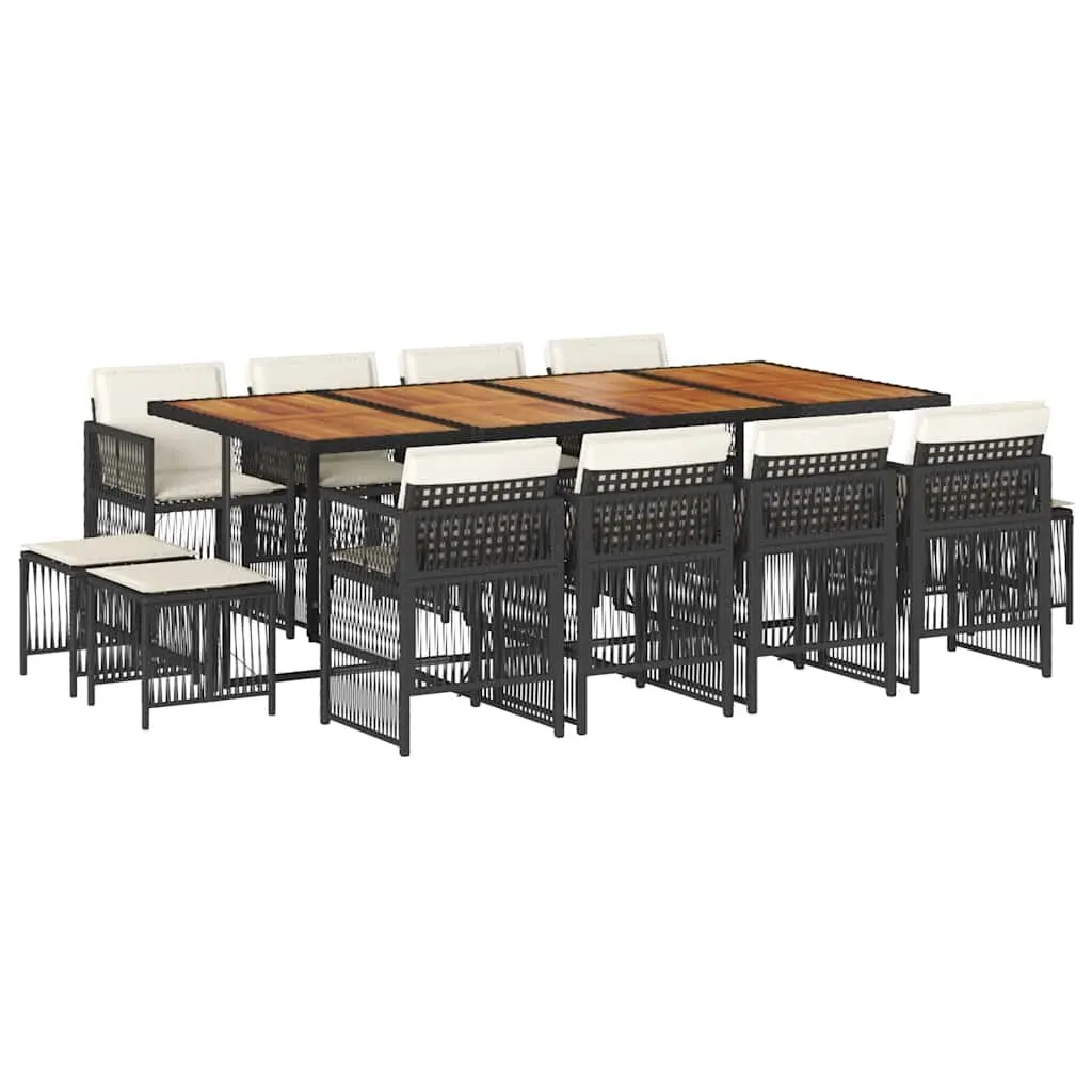 Garden Dining Set 13 Piece Outdoor Furniture with Cushions Black Poly Rattan