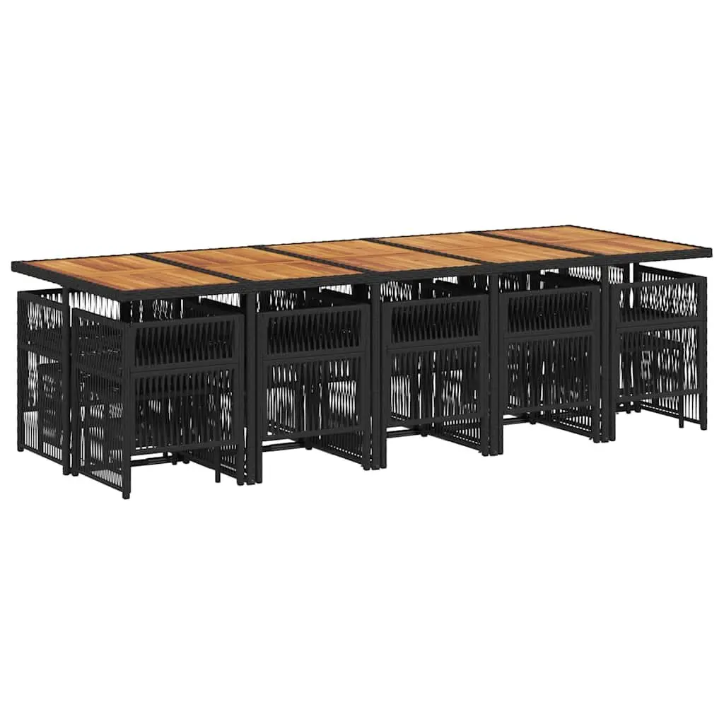 Outdoor Dining Set 15 Piece Garden Furniture Black PE Rattan with Cushions