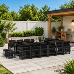 17 Piece Outdoor Garden Dining Set PE Rattan Chairs Table Cushions Black