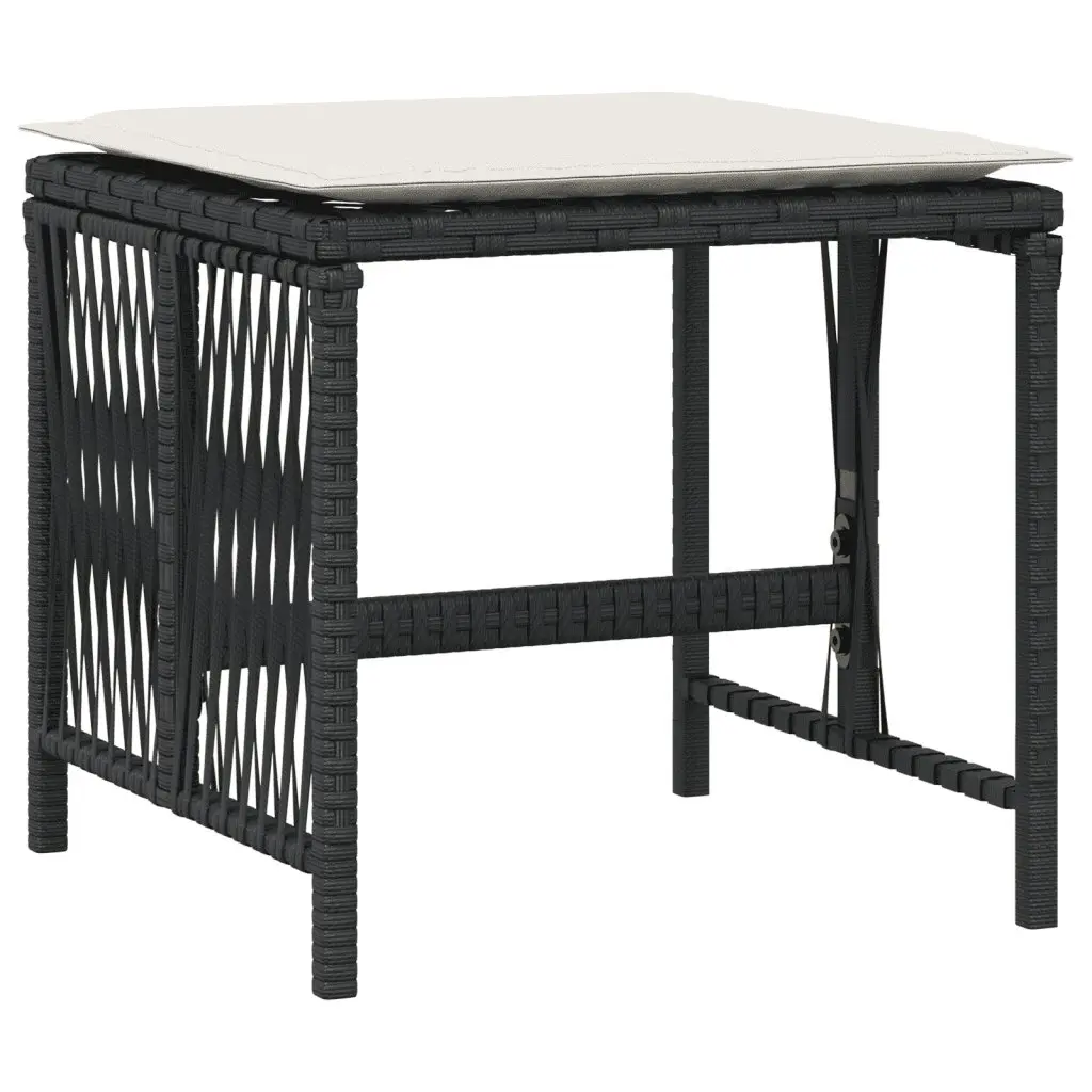 Outdoor Dining Set 17 Piece Black Poly Rattan Furniture with Cushions Acacia Wood Table