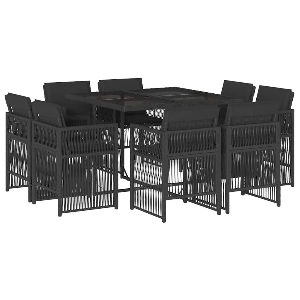 9 Piece Outdoor Dining Set Black Poly Rattan Garden Patio Furniture with