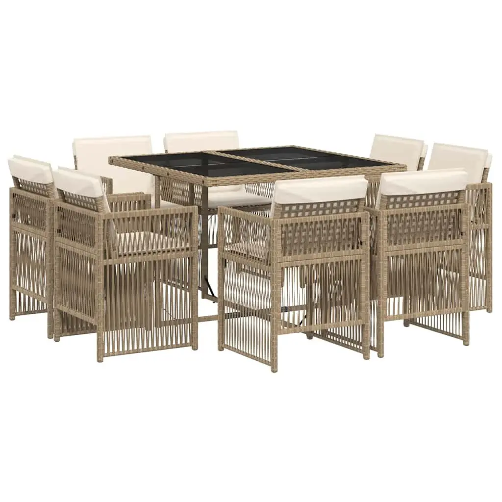 9 Piece Garden Dining Set Outdoor Patio Furniture with Beige Cushions