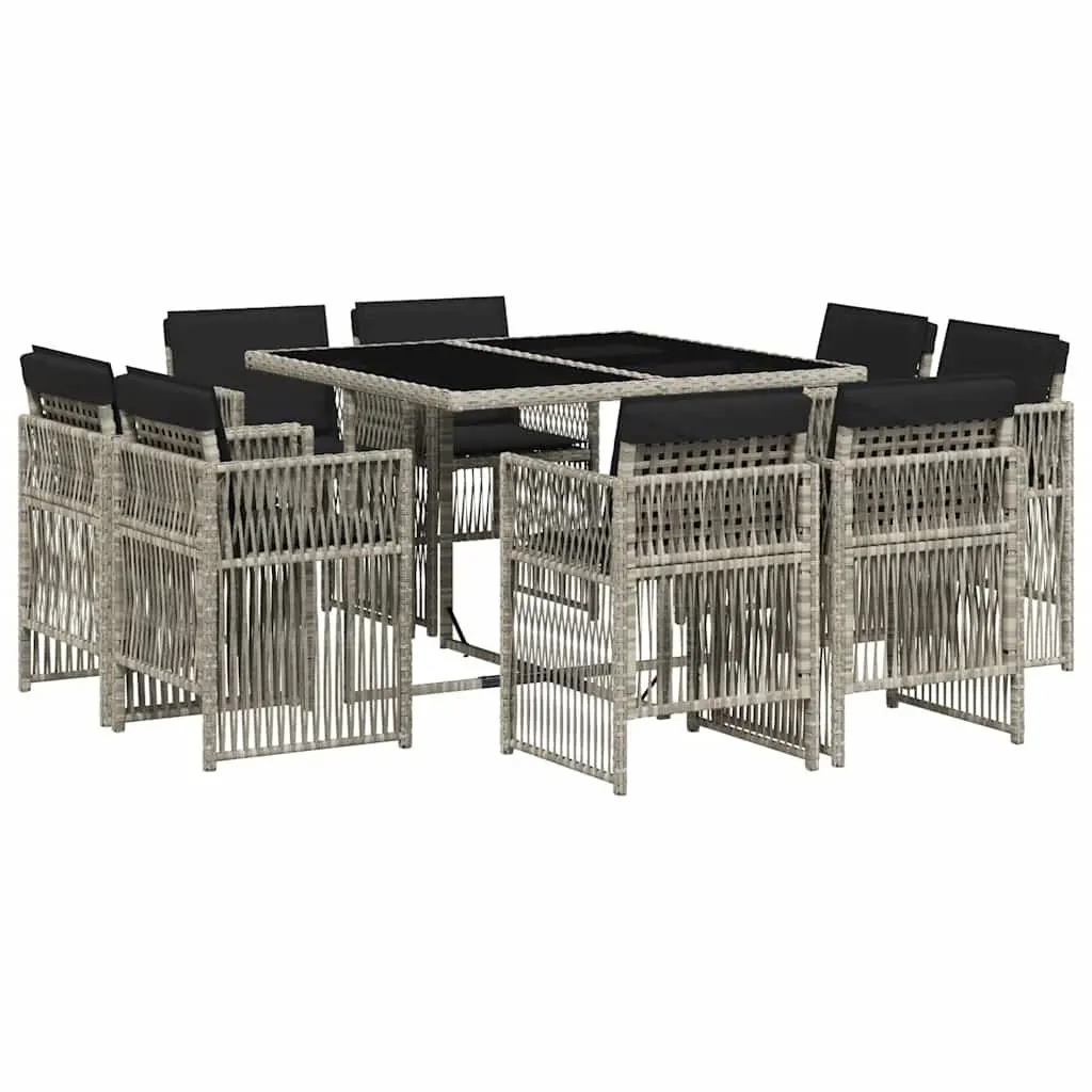 9 Piece Garden Dining Set Grey Poly Rattan Outdoor Furniture with Cushions