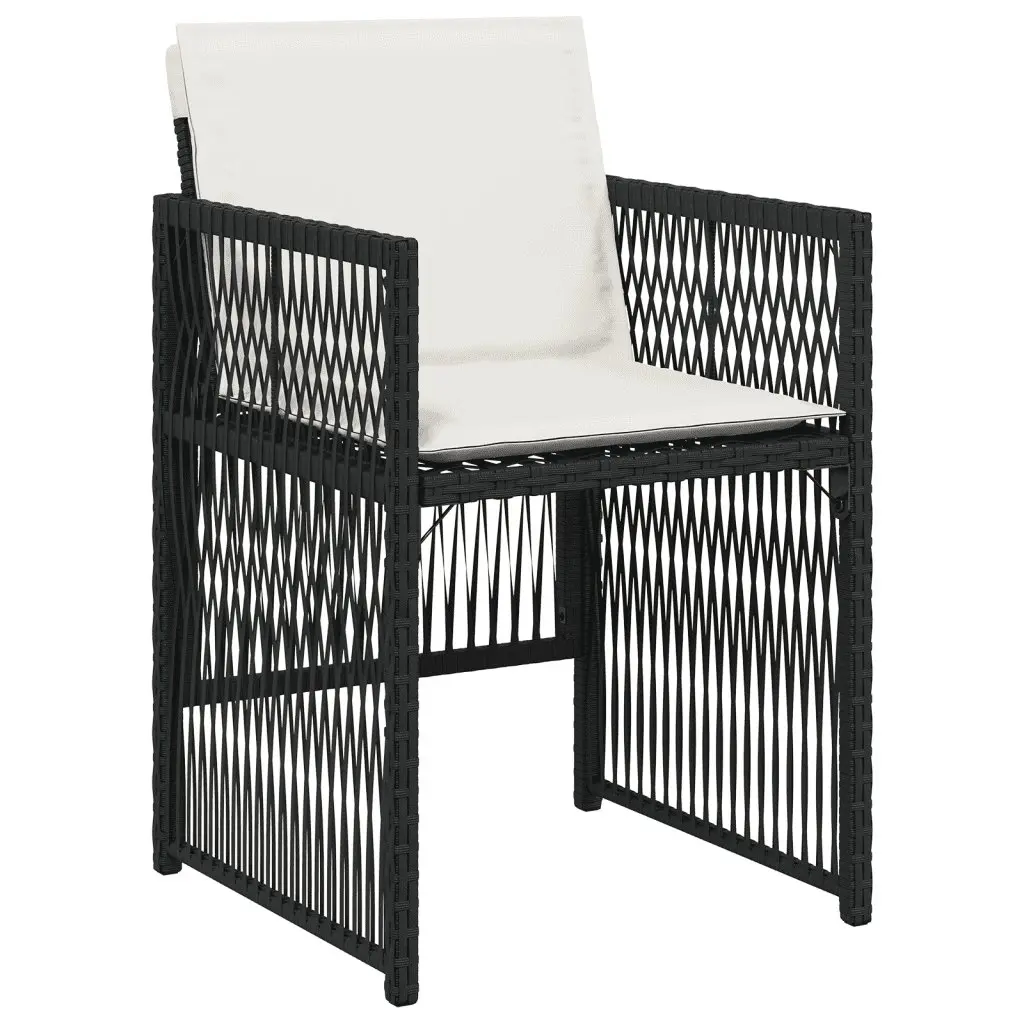 9 Piece Garden Dining Set Outdoor Furniture Black PE Rattan Acacia Wood Table Folding Chairs Padded Cushions
