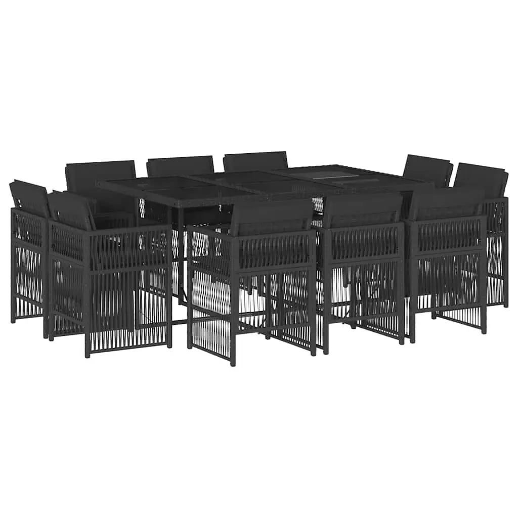 11 Piece Cushioned Outdoor Dining Set Black Poly Rattan Chairs Table