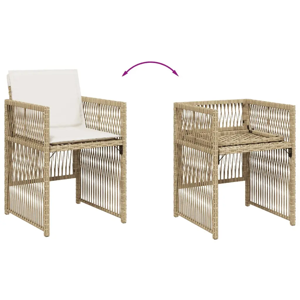 Outdoor Dining Set 11 Piece Beige Poly Rattan Cushions Tempered Glass Top