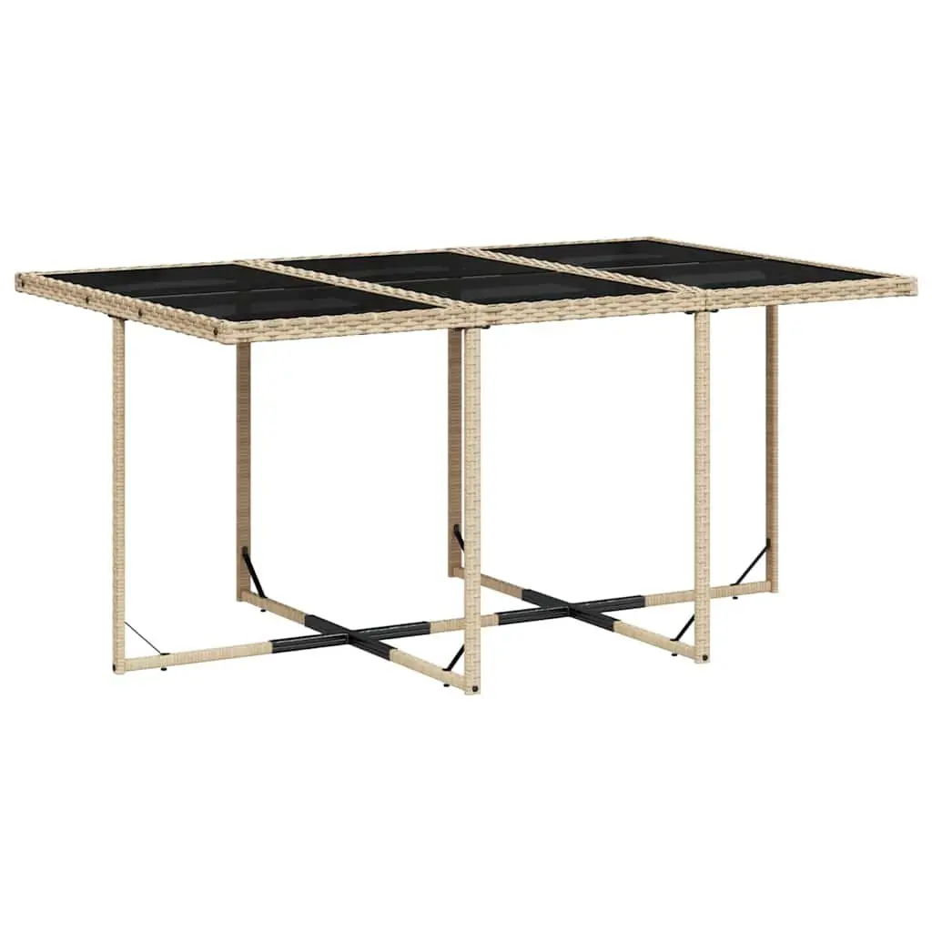 Beige Outdoor Dining Set 11 Piece Poly Rattan with Cushions Folding Chairs Tempered Glass Table