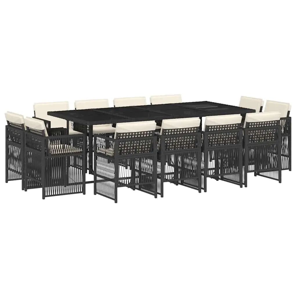 13 Piece Outdoor Furniture Set Black Cushions Poly Rattan Garden Dining Ensemble