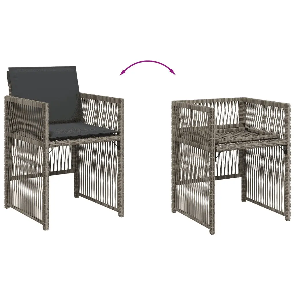 Garden Dining Set Grey Poly Rattan 13 Piece Outdoor Furniture with Cushions and Tempered Glass Table