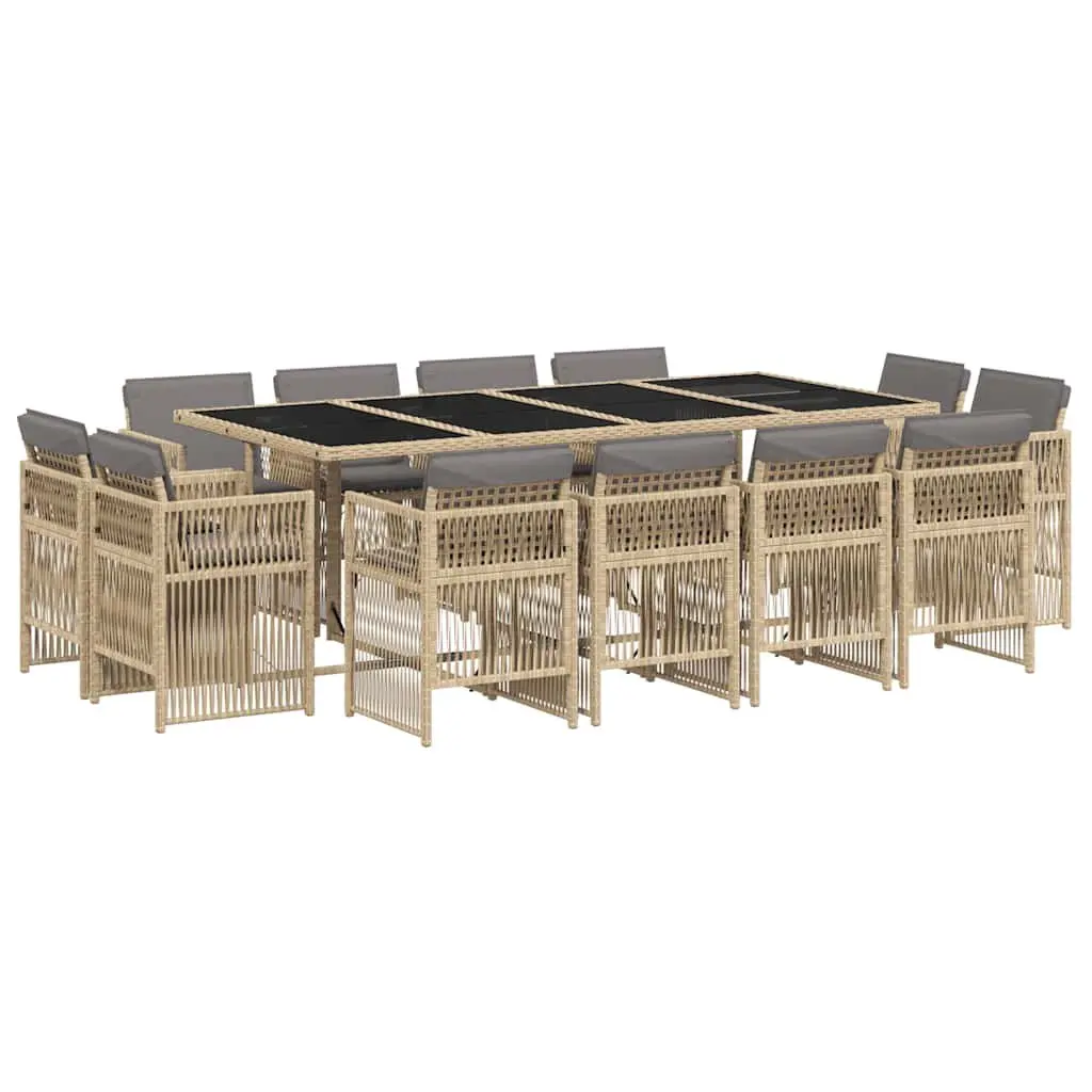 Garden Dining Set 13 Piece Outdoor Furniture Patio Beige Poly Rattan with