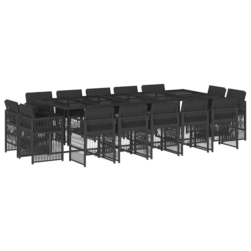 Outdoor Furniture Set 15 Piece Black PE Rattan Table Chairs with Cushions