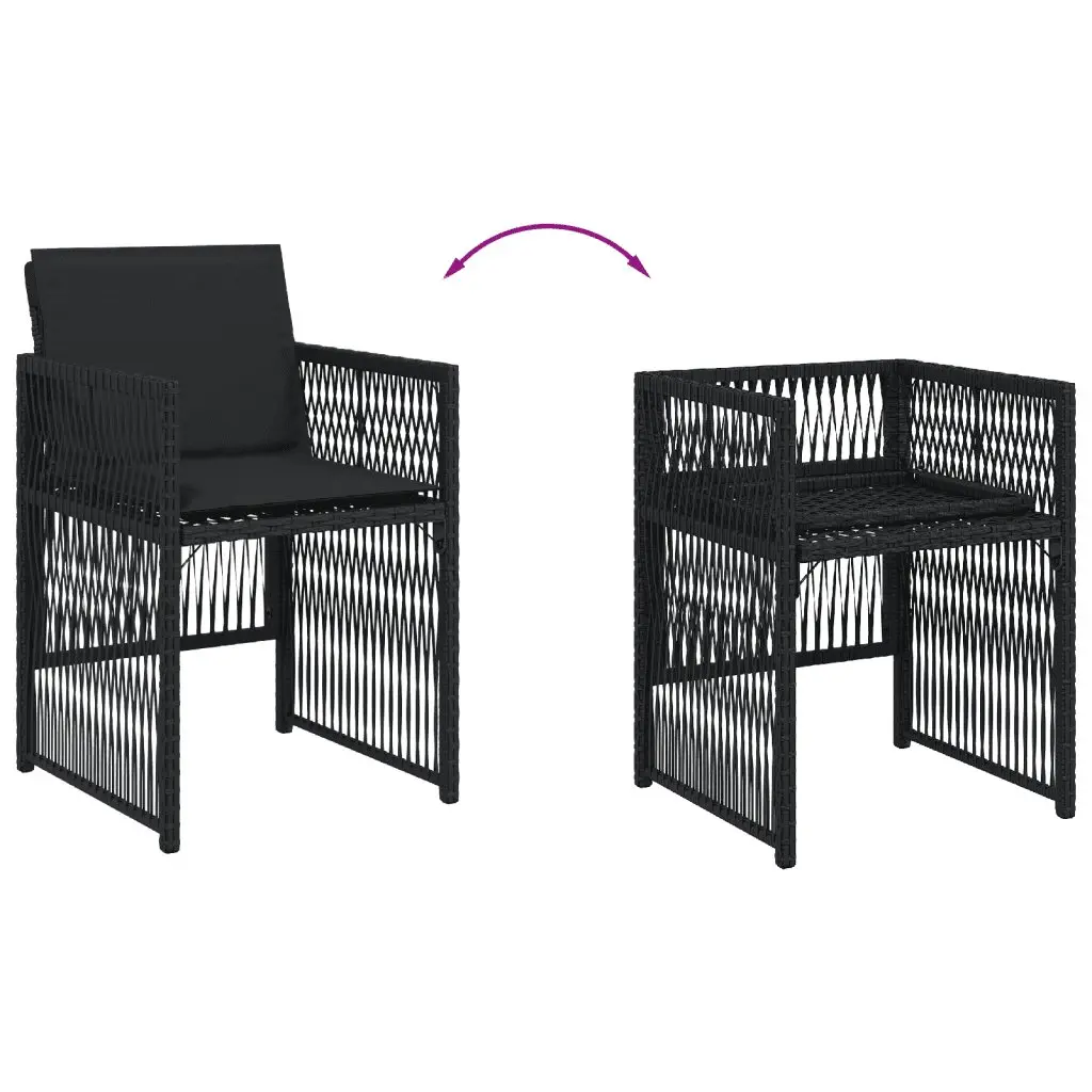 Outdoor Furniture Set 15 Piece Black PE Rattan Table Chairs with Cushions