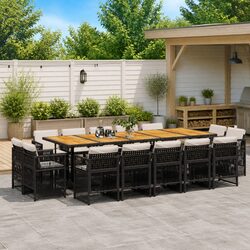 Garden Dining Set 15 Piece Black Poly Rattan Outdoor Furniture with Cushions