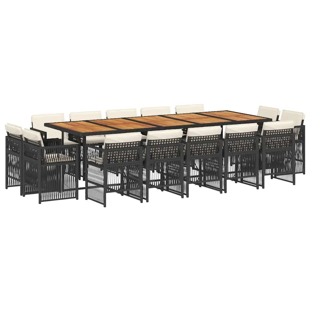 Outdoor Furniture Set 15 Piece Black Poly Rattan Garden Dining with Cushions