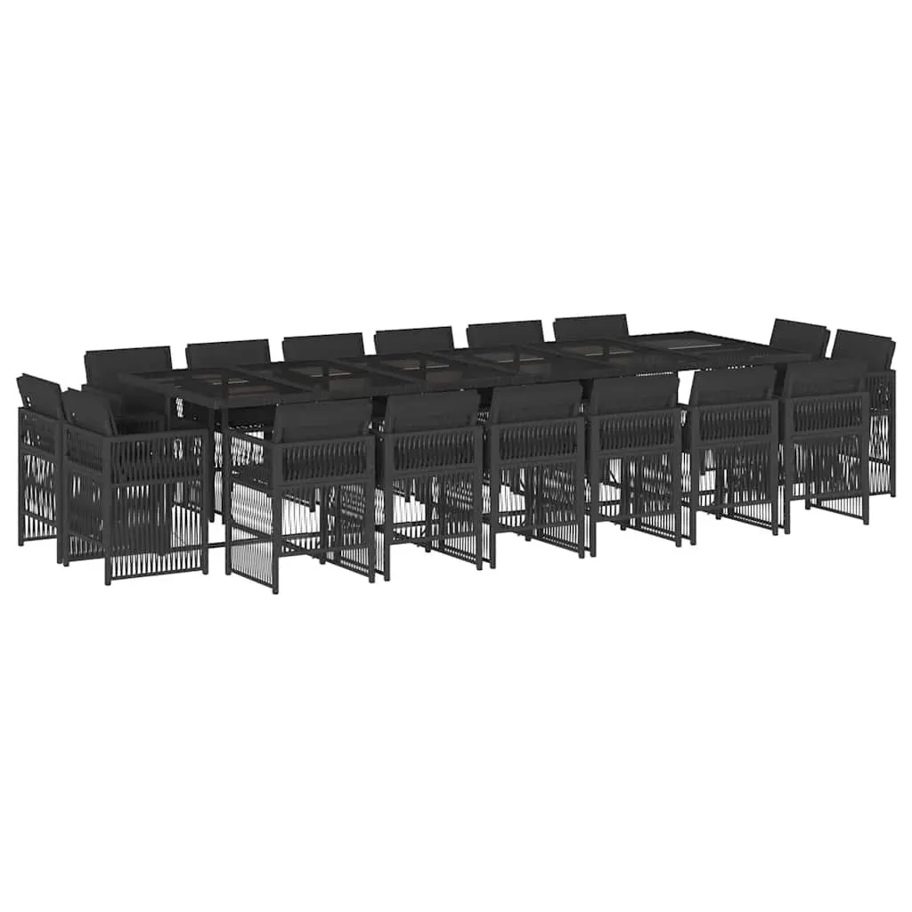 Outdoor Furniture Set 17 Piece Black PE Rattan Dining Table Chairs with Cushions