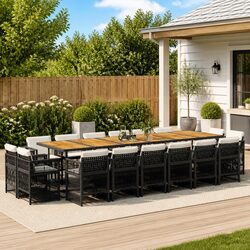 Garden Dining Set 17 Piece Outdoor Furniture Black Poly Rattan Chairs Table