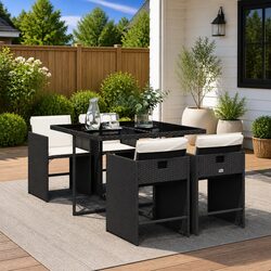 Garden Dining Set 5 Piece Outdoor Furniture Table Chairs Cushions Black Rattan