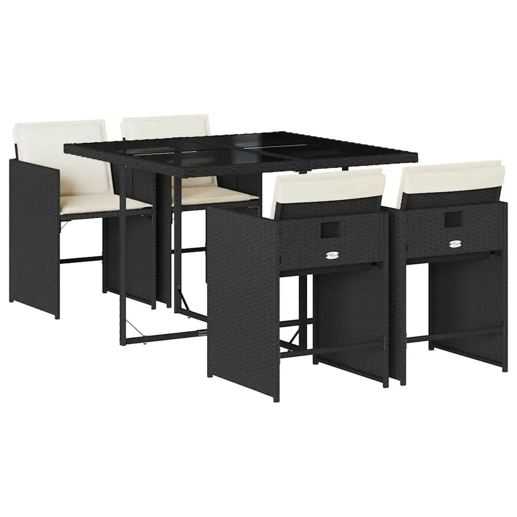 Garden Dining Set Black Rattan 5 Piece Outdoor Furniture Table Chairs Cushions