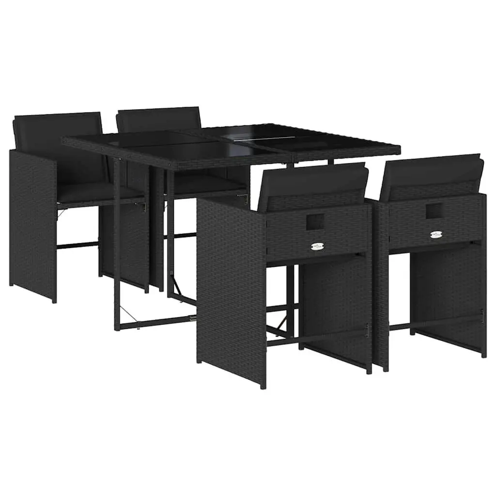 Outdoor Dining Set 5 Piece Garden Furniture Table Chairs Cushions Black Rattan