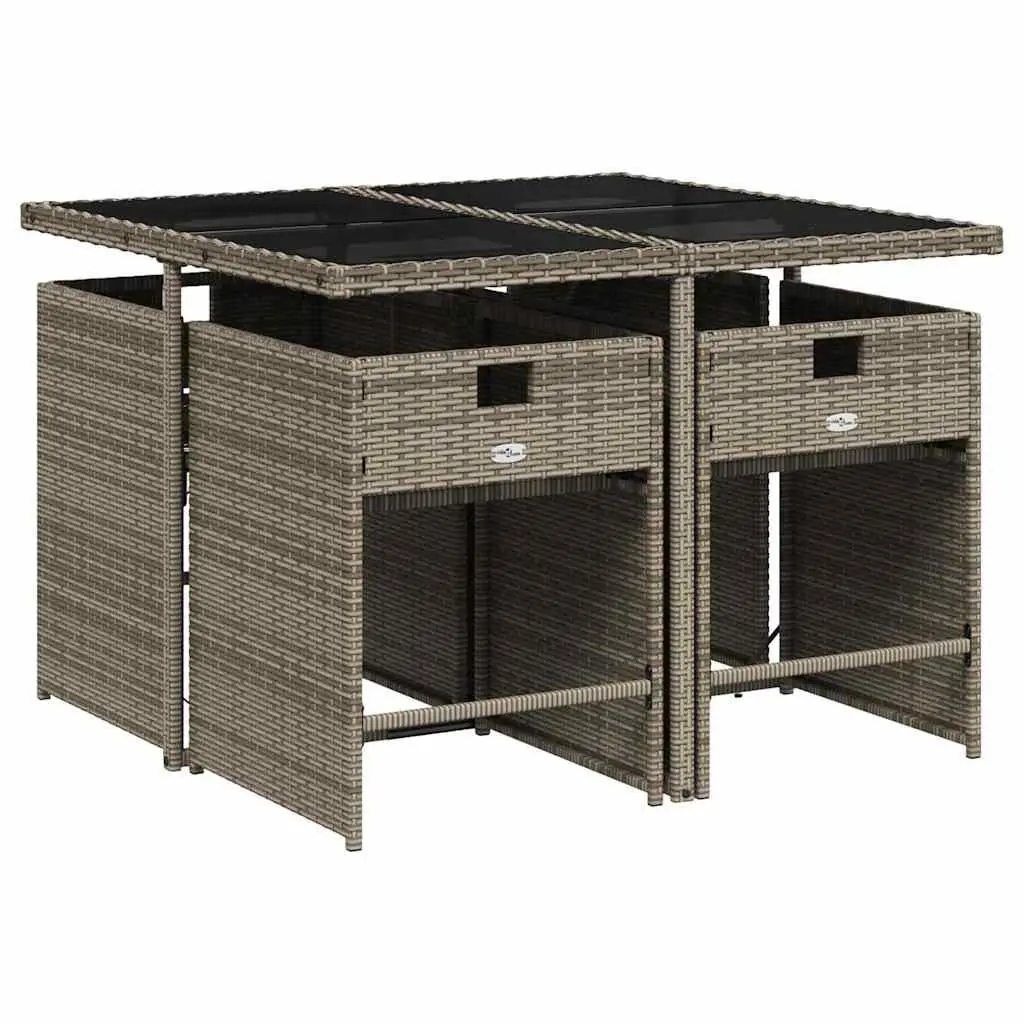 5 Piece Grey Rattan Patio Dining Set with Folding Chairs and Tempered Glass Table for Outdoor Garden Use