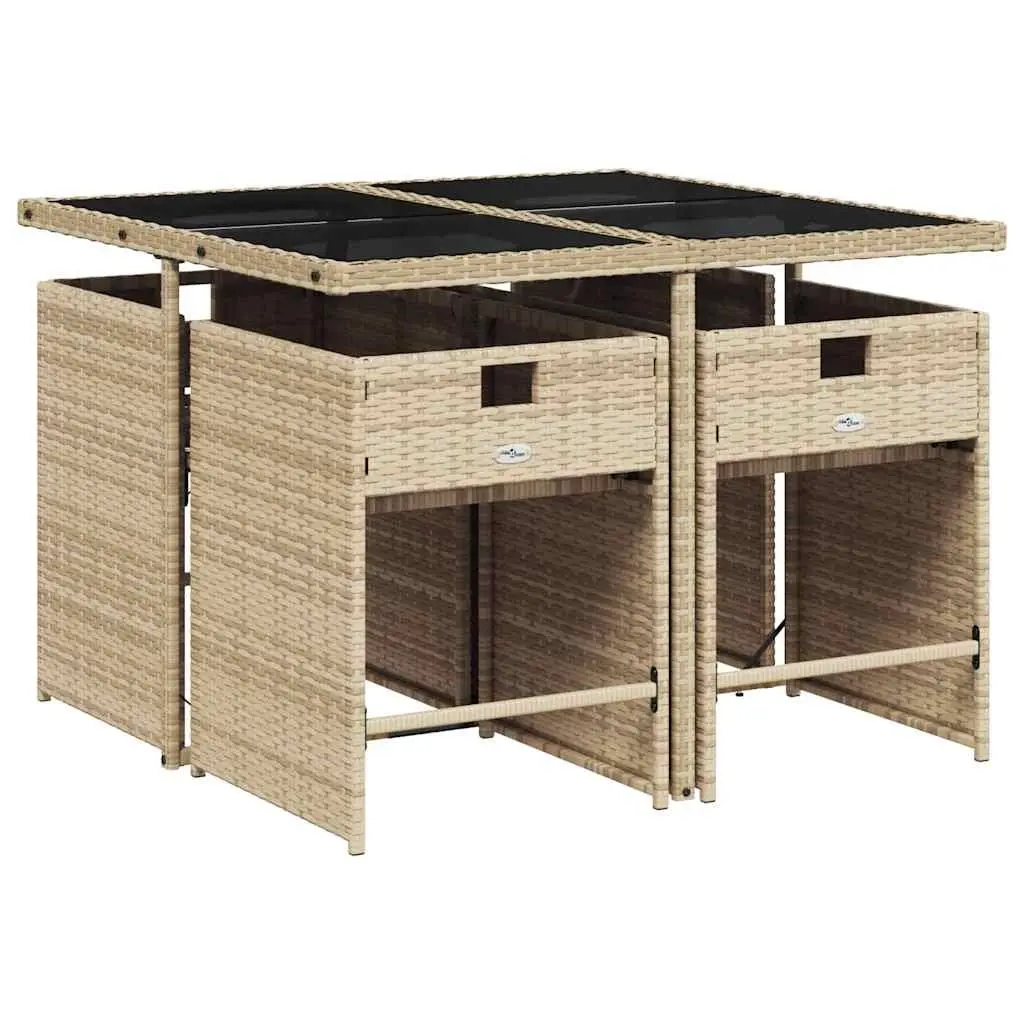 5 Piece Garden Dining Set Cushioned Outdoor Patio Table Chairs Beige