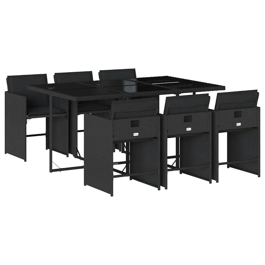 Outdoor Dining Set 7 Piece Black Poly Rattan Chairs Table