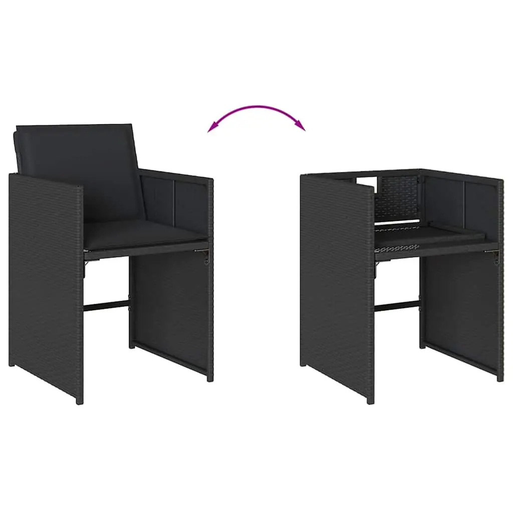 Outdoor Dining Set 7 Piece Black Poly Rattan Chairs Table