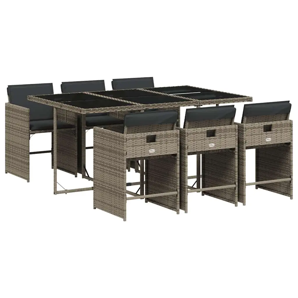 Outdoor Dining Set Grey Poly Rattan 7 Piece Garden Furniture Table Chairs