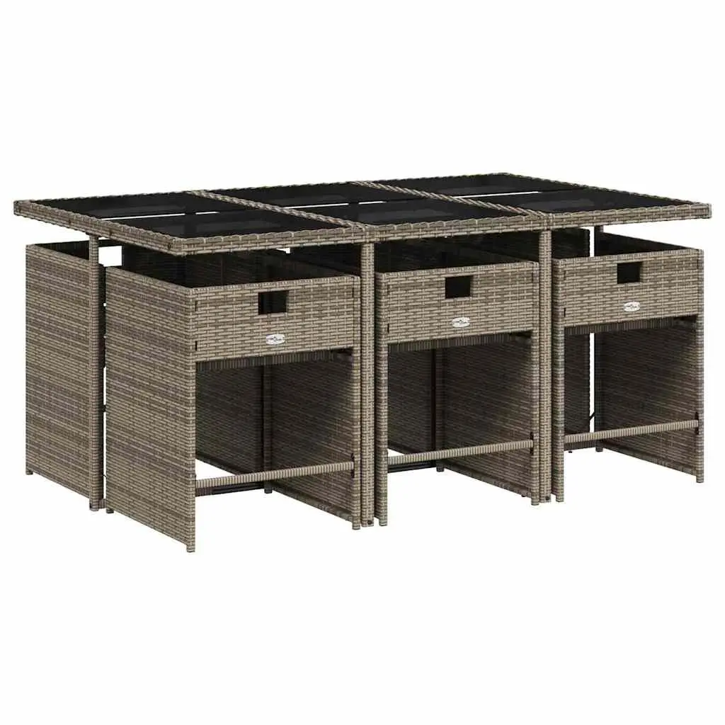 Outdoor Dining Set Grey Poly Rattan 7 Piece Garden Furniture Table Chairs