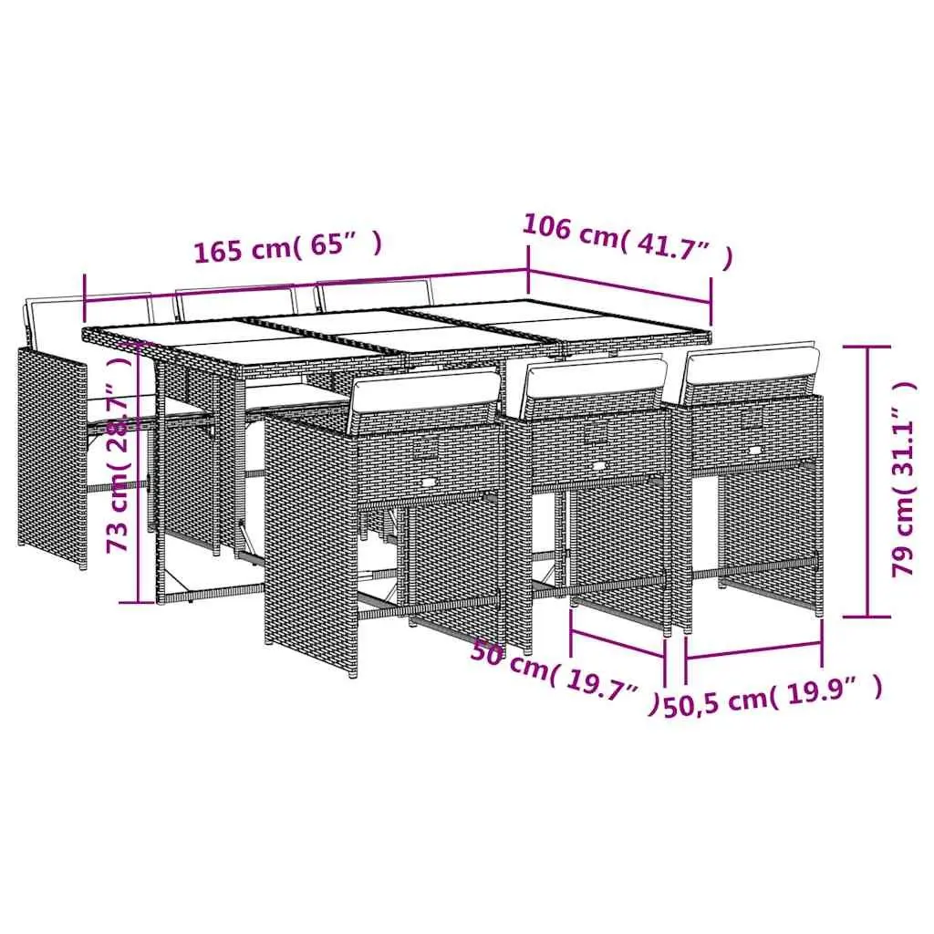 Outdoor Dining Set Grey Poly Rattan 7 Piece Garden Furniture Table Chairs