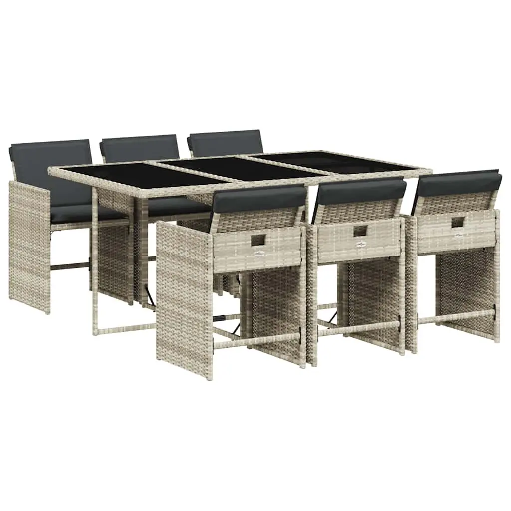 7 Piece Grey Rattan Garden Dining Set Outdoor Furniture with Cushions for Patio and Backyard