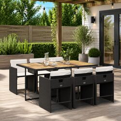 7 Piece Outdoor Dining Set: Rattan Chairs and Table