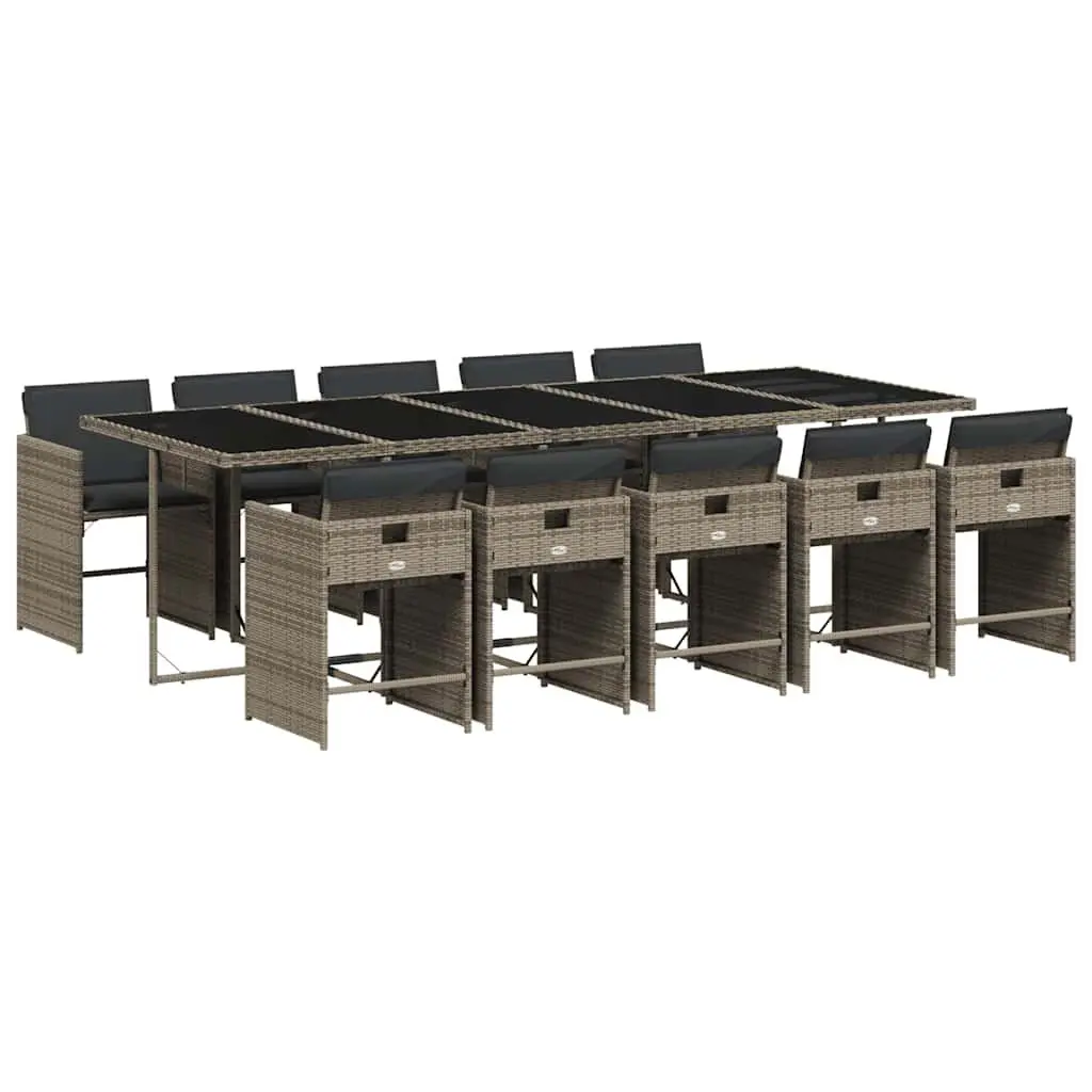 11 Piece Garden Dining Set Grey Rattan Outdoor Furniture with Cushions