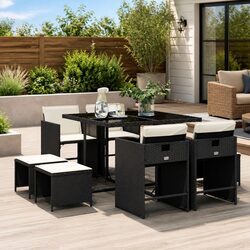 Garden Dining Set 9 Piece Outdoor Furniture Table Chairs Cushions Black Poly