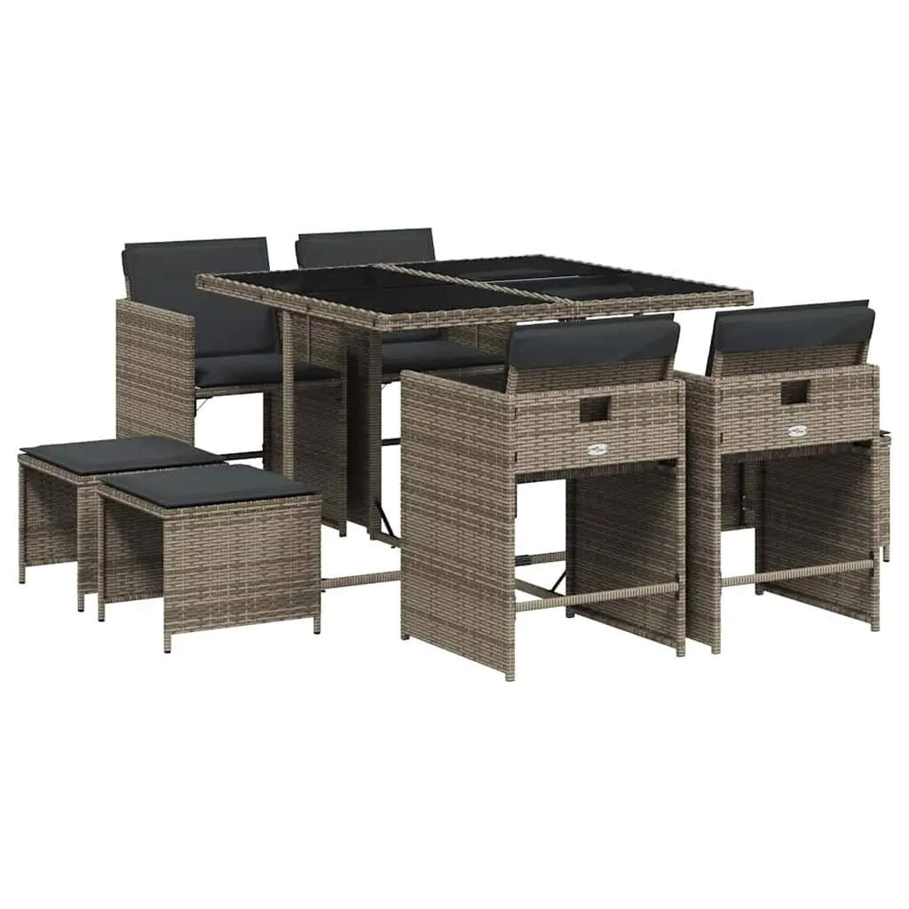 Garden Dining Set 9 Piece Outdoor Table Chairs with Cushions Grey