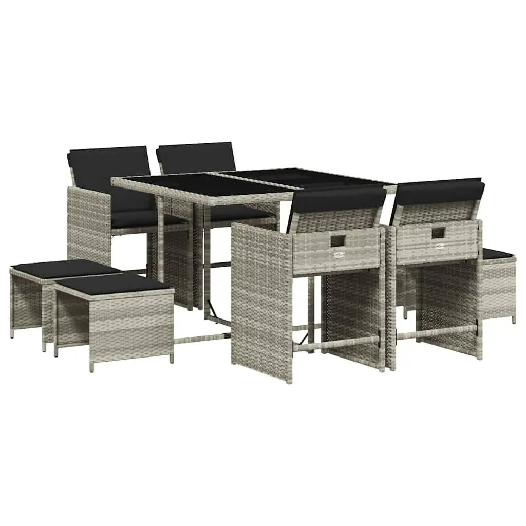 Outdoor Dining Set 9 Piece Grey Poly Rattan Table Chairs with Cushions