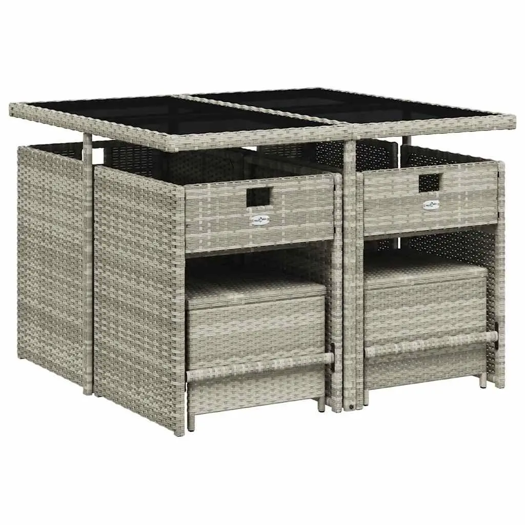 Outdoor Dining Set 9 Piece Grey Poly Rattan Table Chairs with Cushions