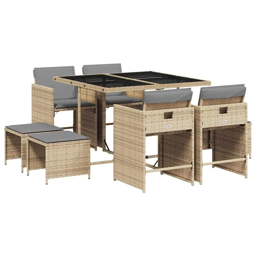 Outdoor Furniture 9 Piece Dining Set with Cushions for Patio and Garden in Beige Color