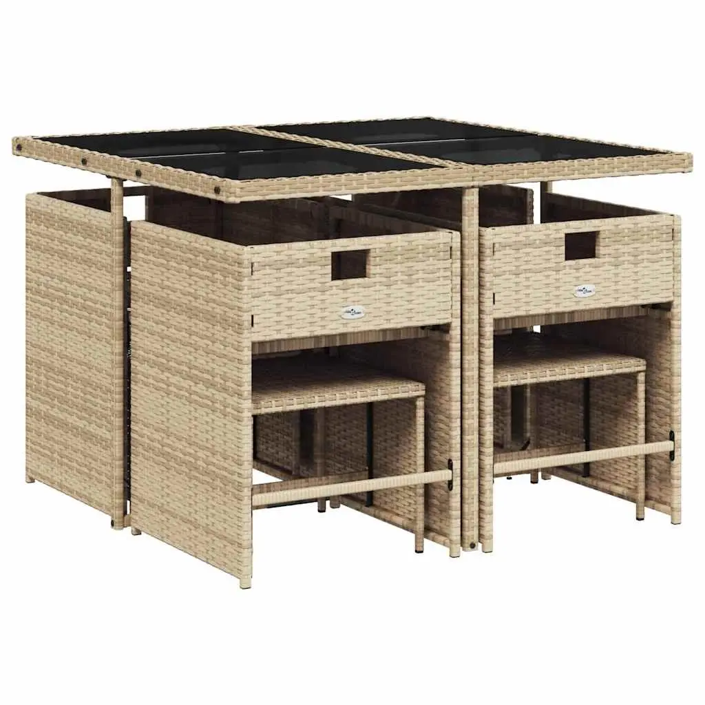 Outdoor Furniture 9 Piece Dining Set with Cushions for Patio and Garden in Beige Color