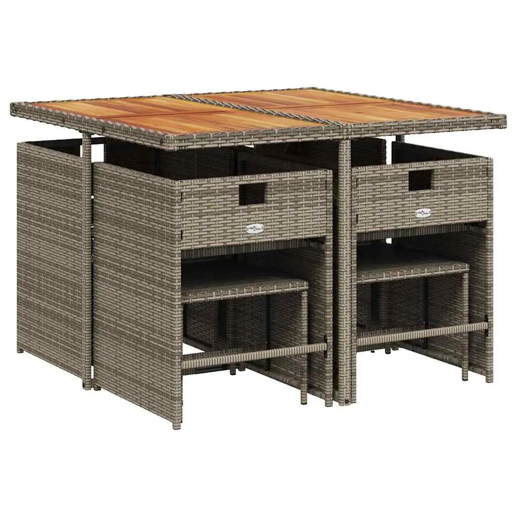 Garden Dining Set Grey Poly Rattan 9 Piece Outdoor Furniture with Cushions