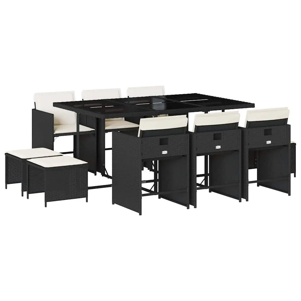 Outdoor Dining Set 11 Piece Garden Furniture Black Poly Rattan Chairs Table